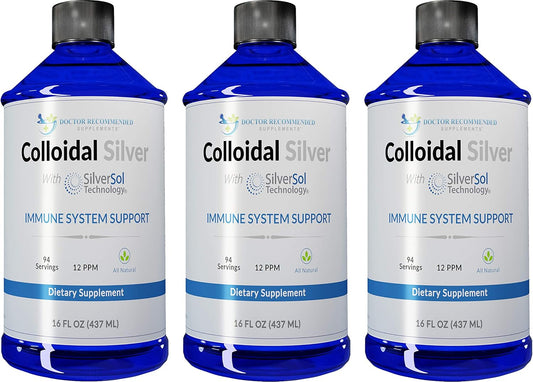 Premium Colloidal Silver Liquid - 12 PPM Doctor Recommended Supplement for Immune Support, Vegan Ionic Silver Water Daily Mineral Supplement - 3 Pack of 16 Fl oz Bottles - BoostGo Australia