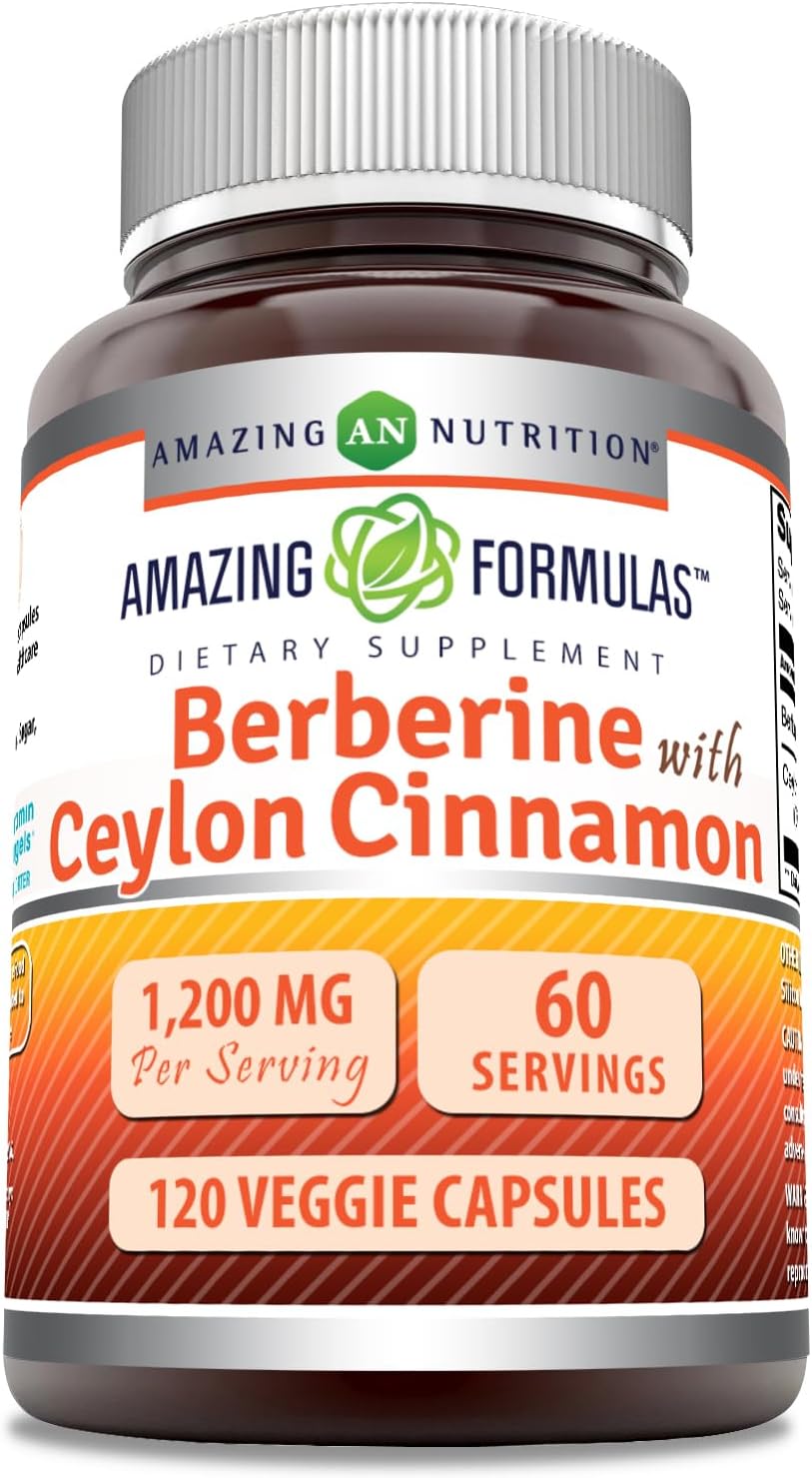 Premium Complex Berberine with Pure Ceylon Cinnamon 1200mg | Veggie Capsules | Non-GMO & Gluten Free | Made in USA | 1 Pack, 120 Count
