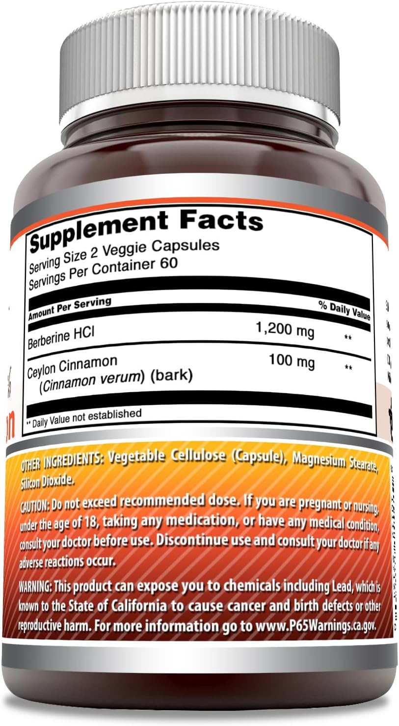 Premium Complex Berberine with Pure Ceylon Cinnamon 1200mg | Veggie Capsules | Non-GMO & Gluten Free | Made in USA | 1 Pack, 120 Count