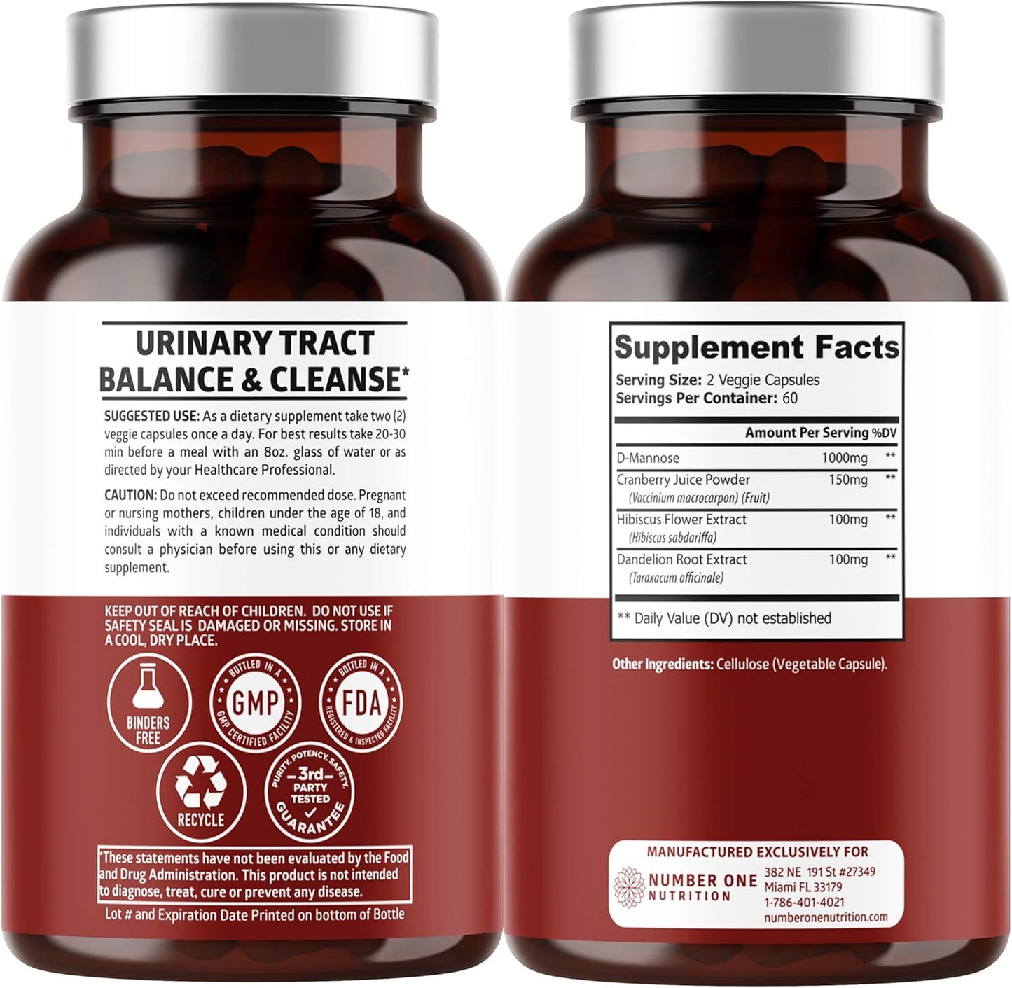 Premium D Mannose with Cranberry and Hibiscus Capsules - Max Strength 1350mg - Supports Urinary Tract Health - 120 Veg Caps