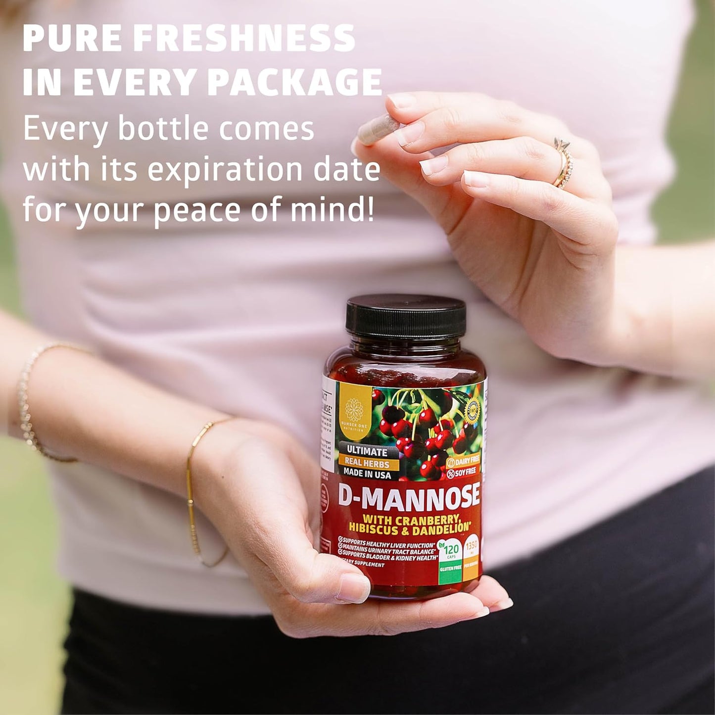 Premium D Mannose with Cranberry and Hibiscus Capsules - Max Strength 1350mg - Supports Urinary Tract Health - 120 Veg Caps