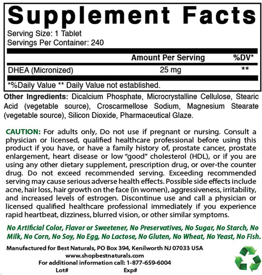 Premium DHEA 25mg with Ashwagandha Extract 500mg for Optimal Wellness