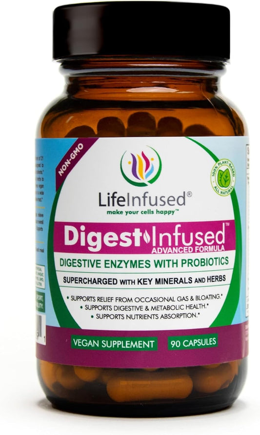 Premium Digestive Enzyme Supplements with 21 Plant-Based Enzymes, Probiotics, and 72 Key Minerals - Ease Gas & Bloating - 90 Servings