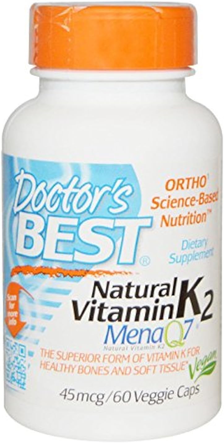 Premium Doctor's Best Vitamin K2 Mk-7 with MenaQ7 - 45mcg, 60 Vegetarian Capsules