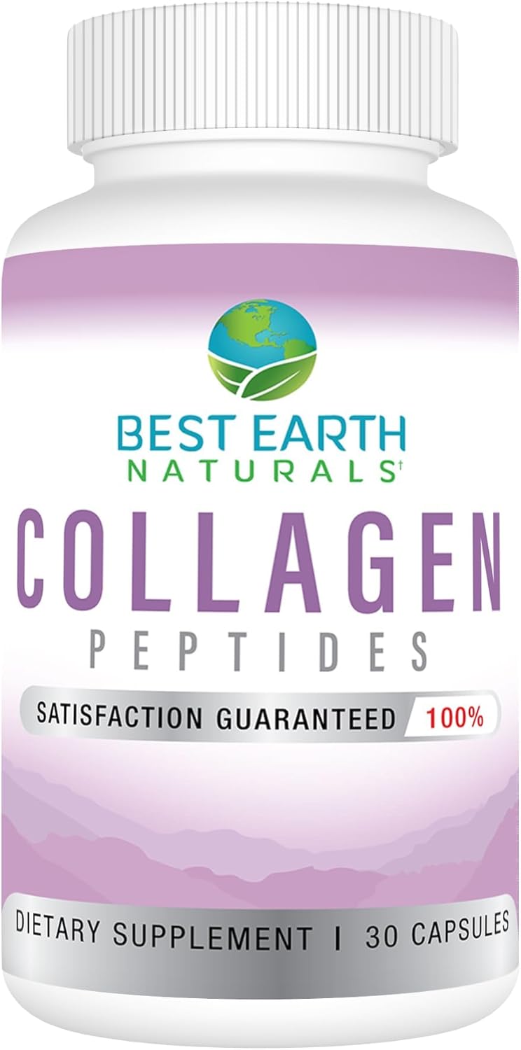 Premium Earth Naturals Hydrolyzed Collagen Peptides Supplement for Hair, Skin, Nails, & Joints - Type I & III Collagen, 30 Day Supply (30 Capsules) for Women and Men