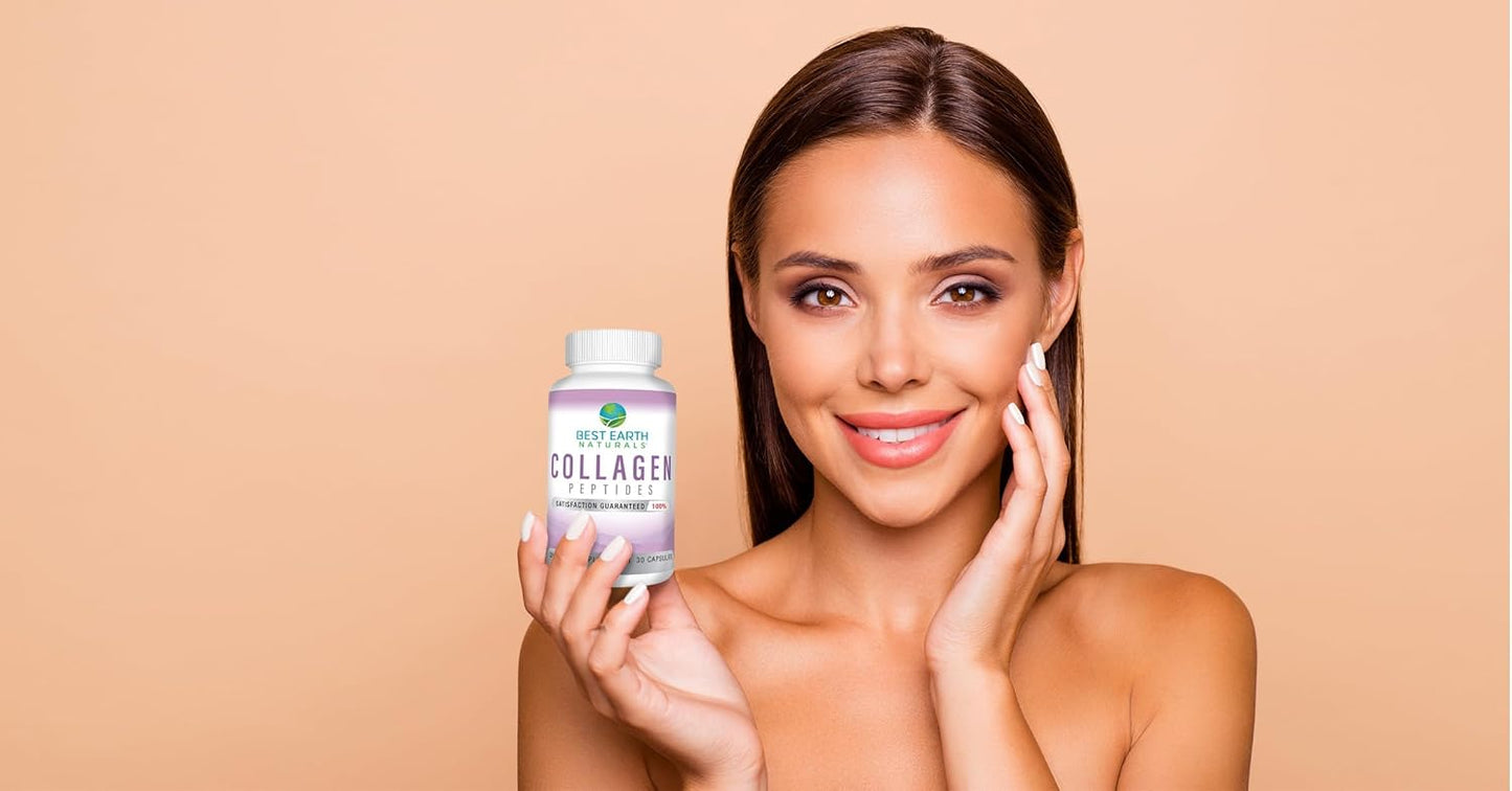 Premium Earth Naturals Hydrolyzed Collagen Peptides Supplement for Hair, Skin, Nails, & Joints - Type I & III Collagen, 30 Day Supply (30 Capsules) for Women and Men