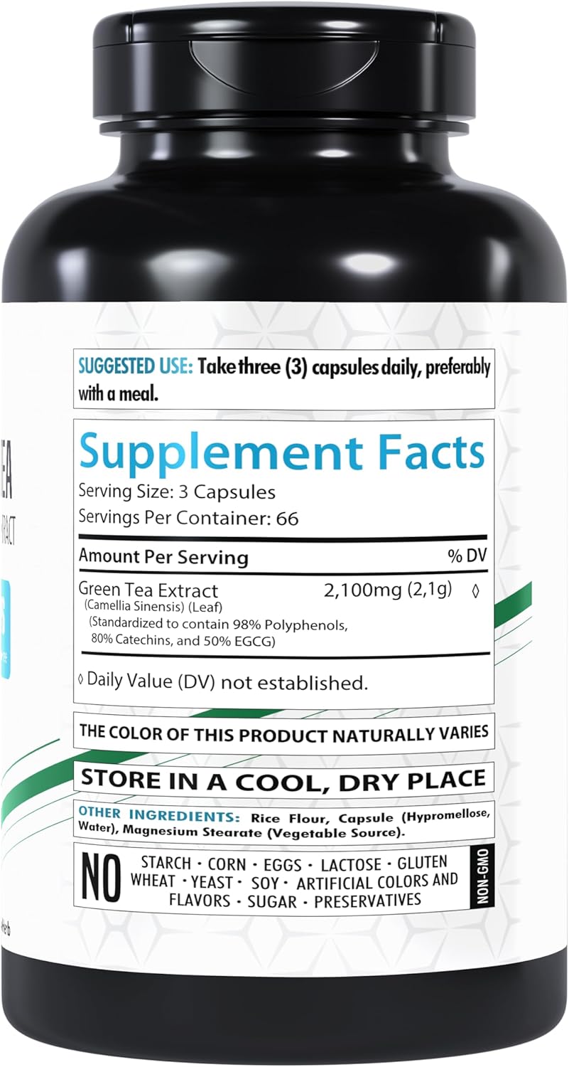 Premium ECGG Green Tea Extract Supplement | 200 Capsules | High EGCG & Polyphenol Content | Non-GMO & Gluten-Free - BoostGo Australia