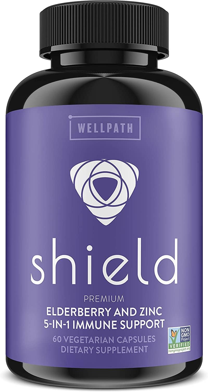Premium Elderberry Capsules with Zinc, Vitamin C, Echinacea, and Bee Propolis - Immune Support Booster - 600 mg Black Elderberry Pills - 60 Count