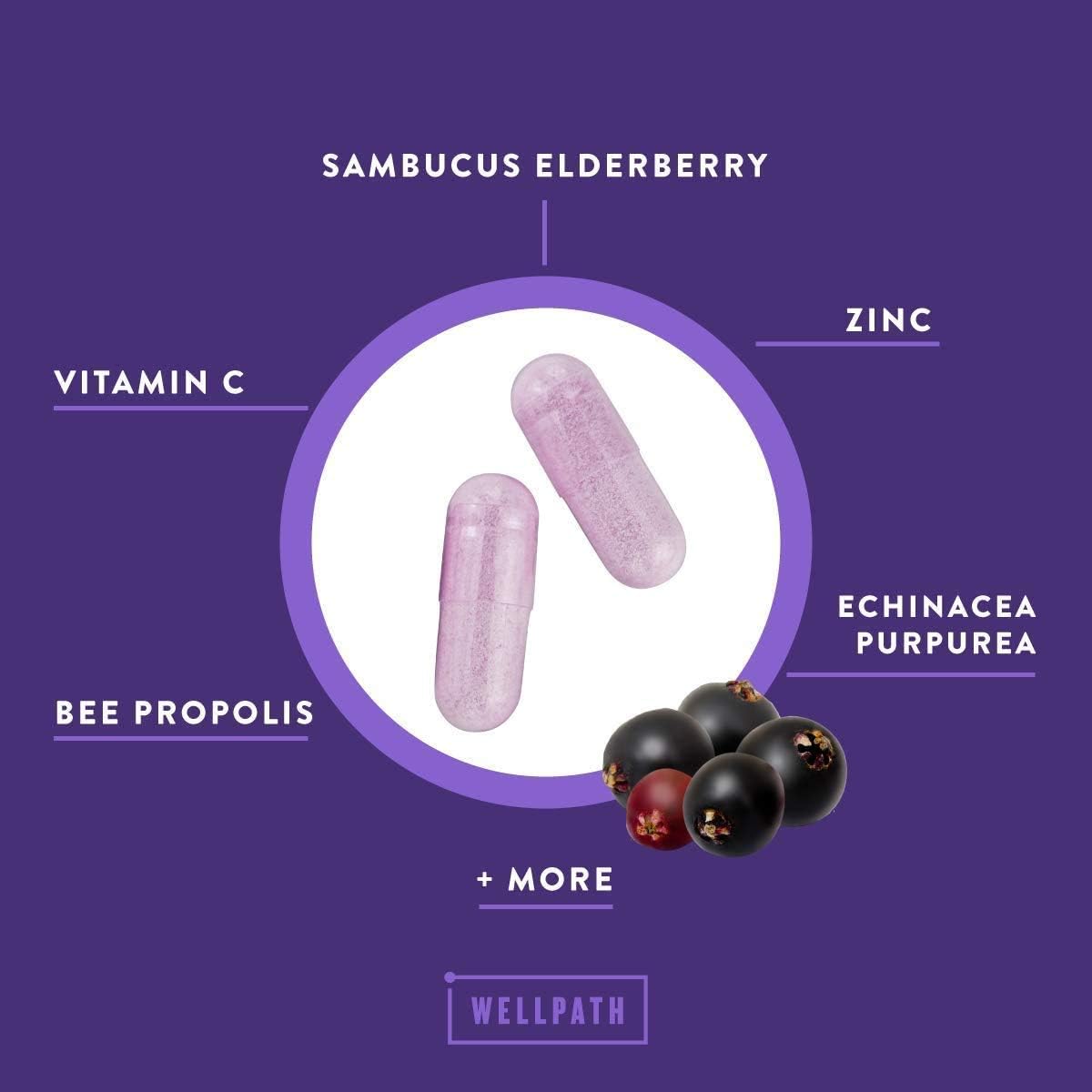 Premium Elderberry Capsules with Zinc, Vitamin C, Echinacea, and Bee Propolis - Immune Support Booster - 600 mg Black Elderberry Pills - 60 Count