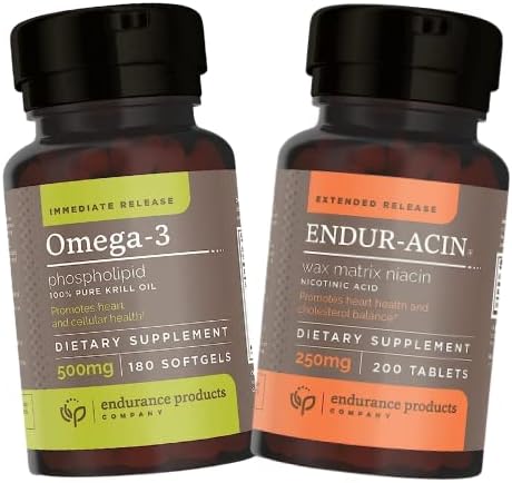 Premium Endurance Products Bundle: 100% Pure Krill Oil and 250mg Niacin Supplement