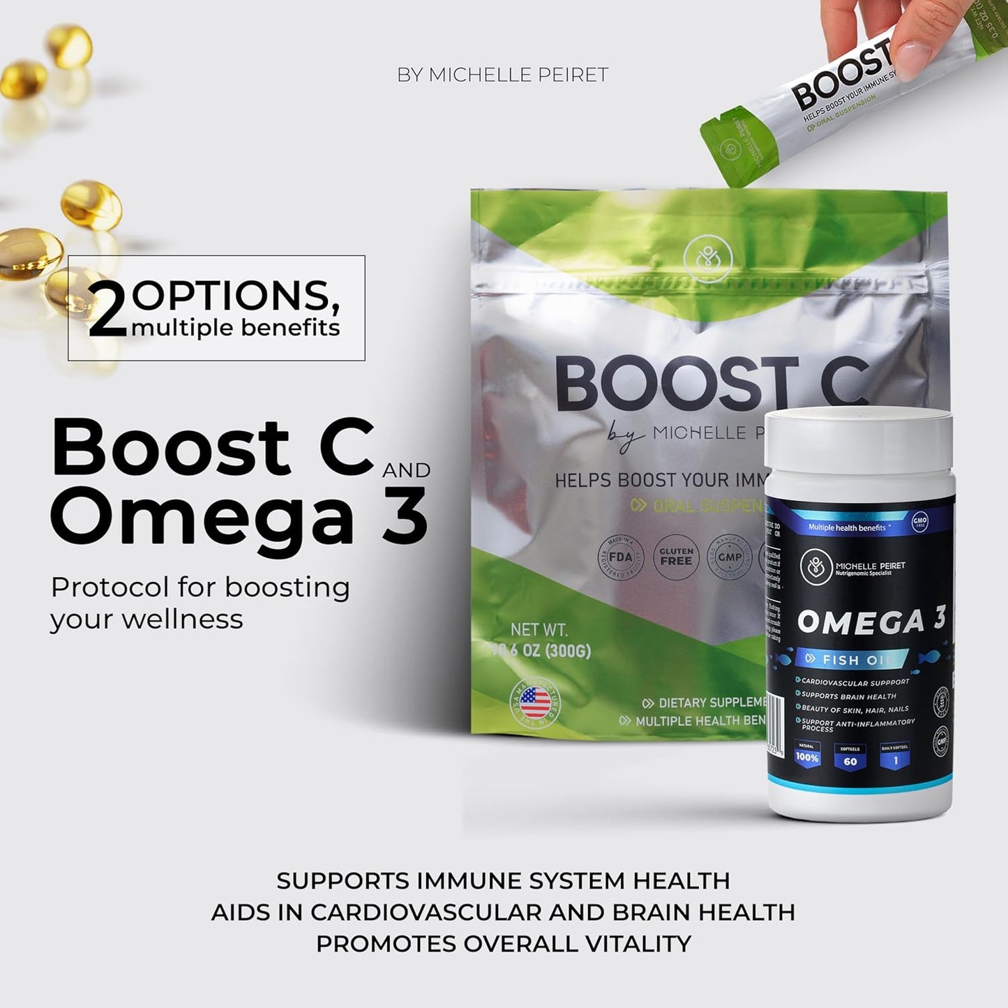 Premium Energy Boosting Fish Oil Softgels & Vitamin C Blend - Vegan & Gluten-Free (1-Month Supply)