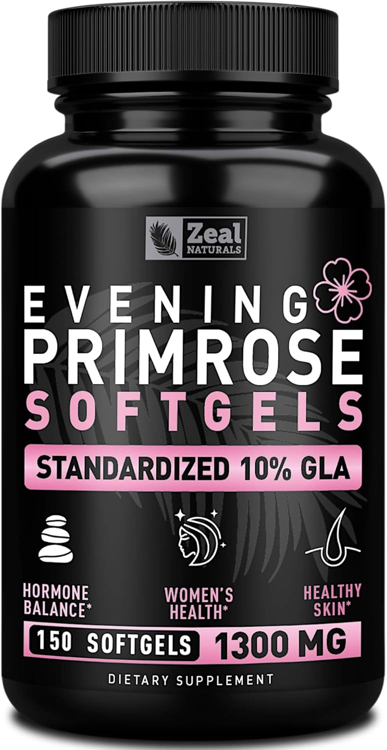 Premium Evening Primrose Oil Capsules (150 Liquid Softgels | 1300mg) - Natural Hormone Support for Women - Cold Pressed with 10% GLA - by Zeal Naturals