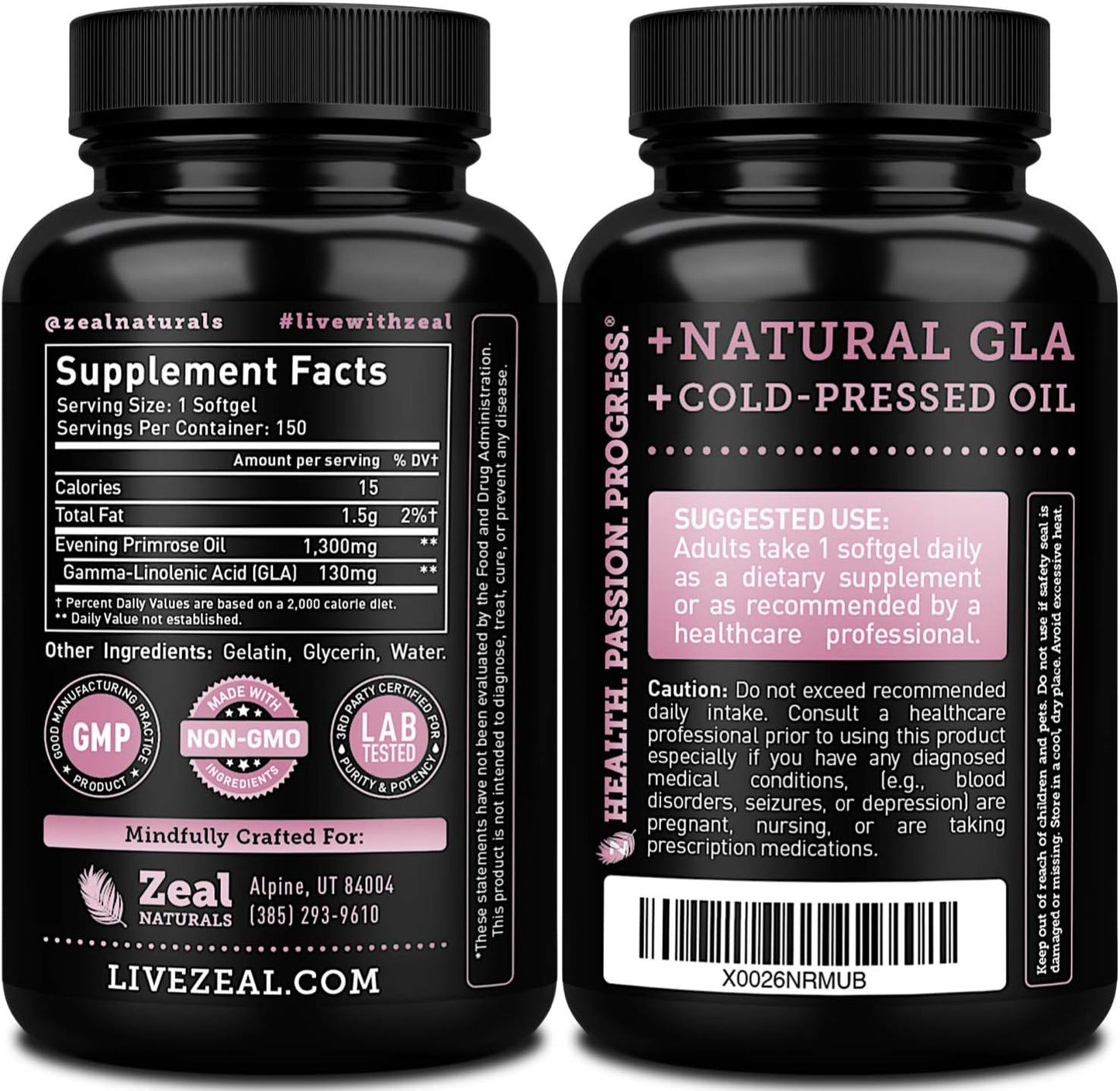 Premium Evening Primrose Oil Capsules (150 Liquid Softgels | 1300mg) - Natural Hormone Support for Women - Cold Pressed with 10% GLA - by Zeal Naturals
