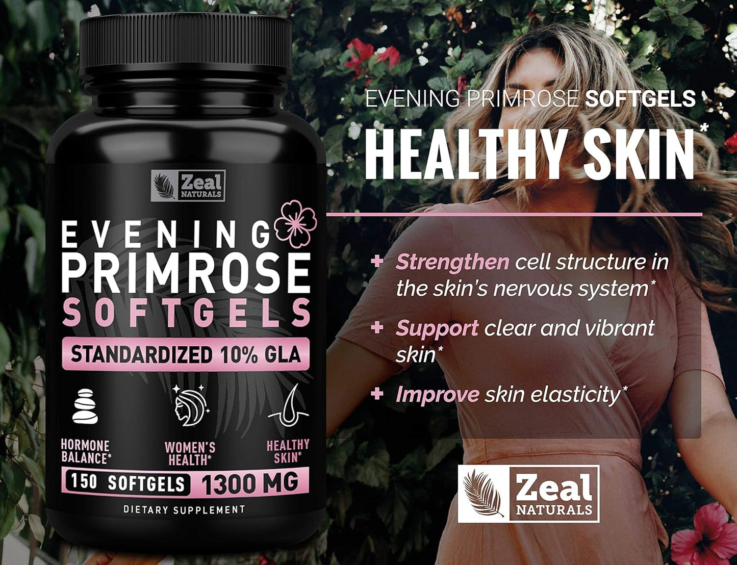 Premium Evening Primrose Oil Capsules (150 Liquid Softgels | 1300mg) - Natural Hormone Support for Women - Cold Pressed with 10% GLA - by Zeal Naturals