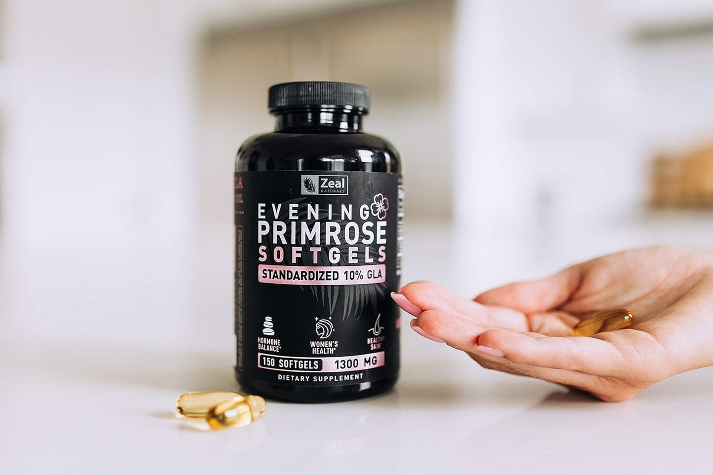 Premium Evening Primrose Oil Capsules (150 Liquid Softgels | 1300mg) - Natural Hormone Support for Women - Cold Pressed with 10% GLA - by Zeal Naturals