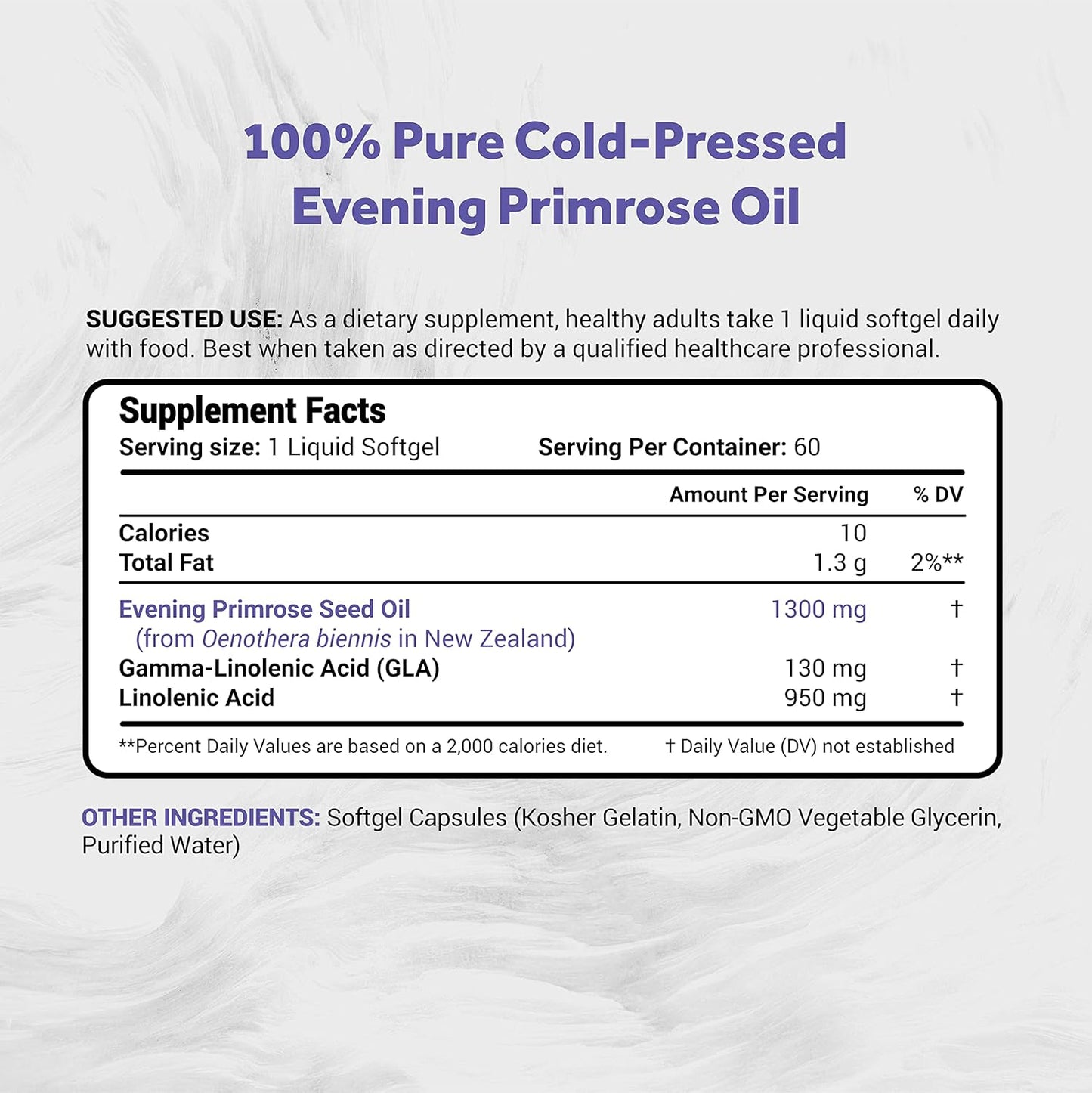 Premium Evening Primrose Oil Softgels from New Zealand | 1300mg | Non-GMO, Soy & Gluten Free | 60 Count