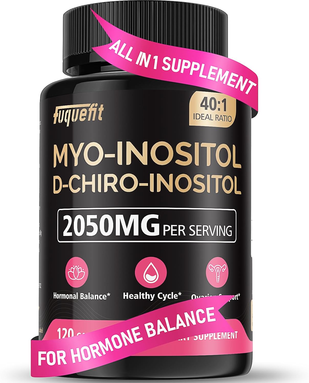Premium Fuquefit Inositol Supplement with 2000mg Myo-Inositol & 50mg D-Chiro Inositol - 120 Capsules with Vitamins