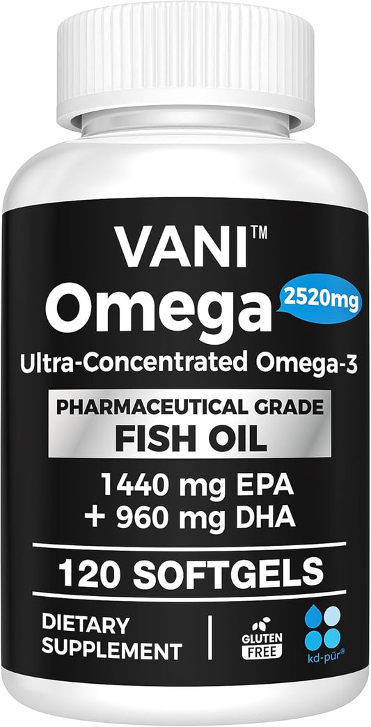 Premium Germany Fish Oil Supplements with 2520mg of EPA & DHA for Brain, Heart, and Immunity Support - Pharmaceutical Grade Omega 3 (120 Softgels)