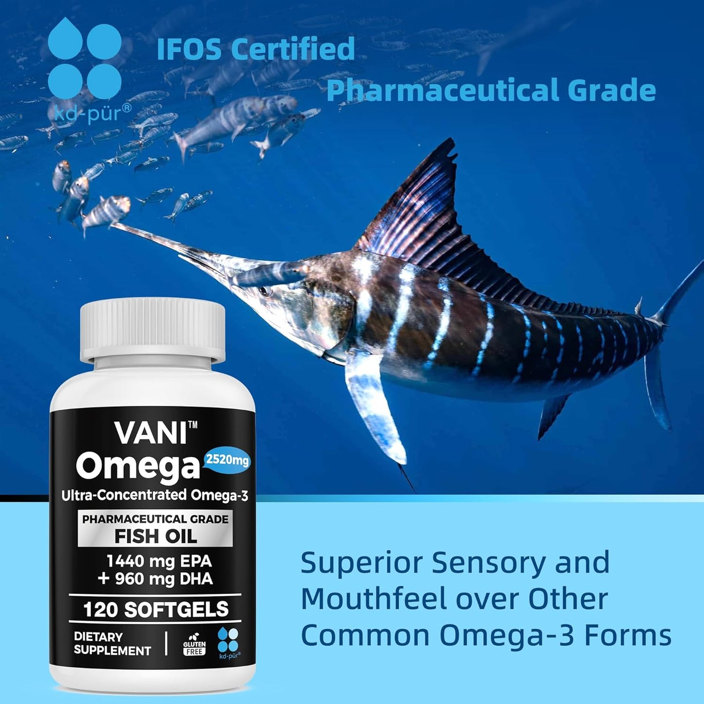 Premium Germany Fish Oil Supplements with 2520mg of EPA & DHA for Brain, Heart, and Immunity Support - Pharmaceutical Grade Omega 3 (120 Softgels)
