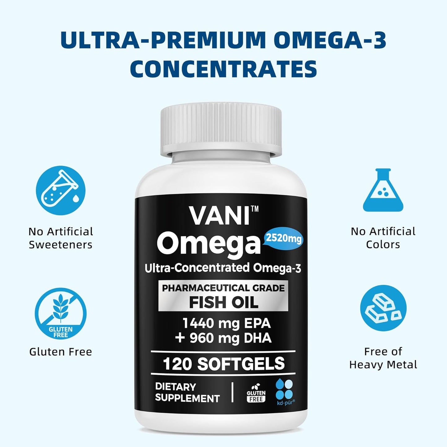 Premium Germany Fish Oil Supplements with 2520mg of EPA & DHA for Brain, Heart, and Immunity Support - Pharmaceutical Grade Omega 3 (120 Softgels)