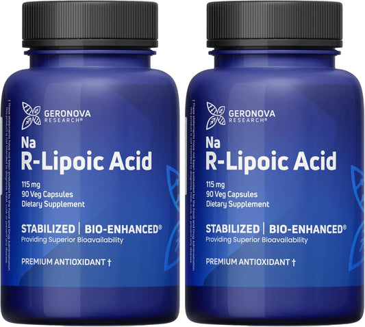 Premium Geronova Research R-Lipoic Acid 115mg Capsules - Enhanced Bioavailability for Metabolic Health & Anti-Aging - Gluten Free & Non-GMO