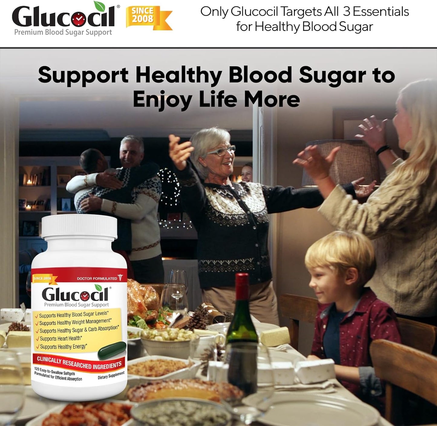 Premium Glucocil Softgels for Blood Sugar Support - 3-Pack with Berberine and Mulberry Leaf - Over 2 Million Bottles Sold