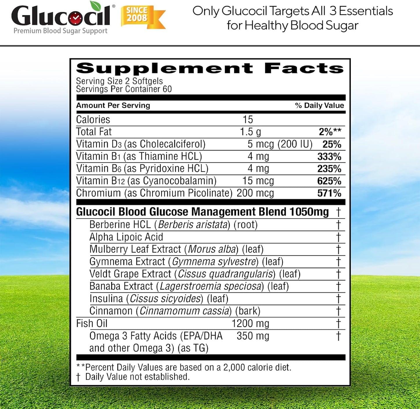 Premium Glucocil Softgels for Blood Sugar Support - 3-Pack with Berberine and Mulberry Leaf - Over 2 Million Bottles Sold