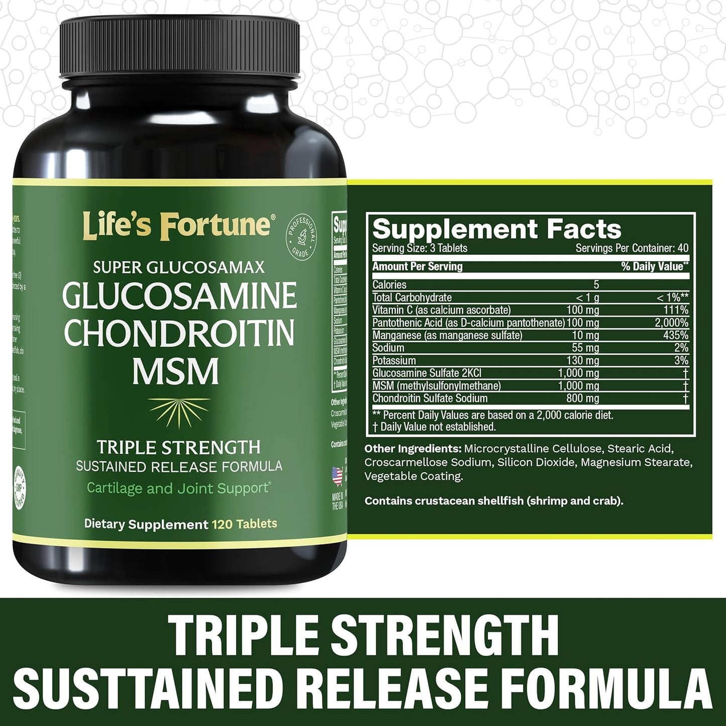 Premium Glucosamax Triple Strength Supplement - 1000mg Glucosamine, Chondroitin, MSM & Vitamin C for Joint Comfort & Mobility, 120 Tab
