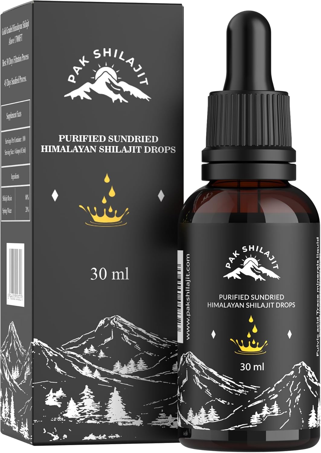 Premium Gold Graded Himalayan Shilajit Liquid Drops - 30ML Pack, Rich in Fulvic & Humic Acid, Directly Sourced Above 17000FT