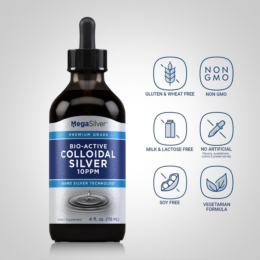 Premium Grade 10 ppm Colloidal Silver Liquid Drops - 4 oz | Bio Active Formula with Nano Silver Technology | Non-GMO, Gluten Free