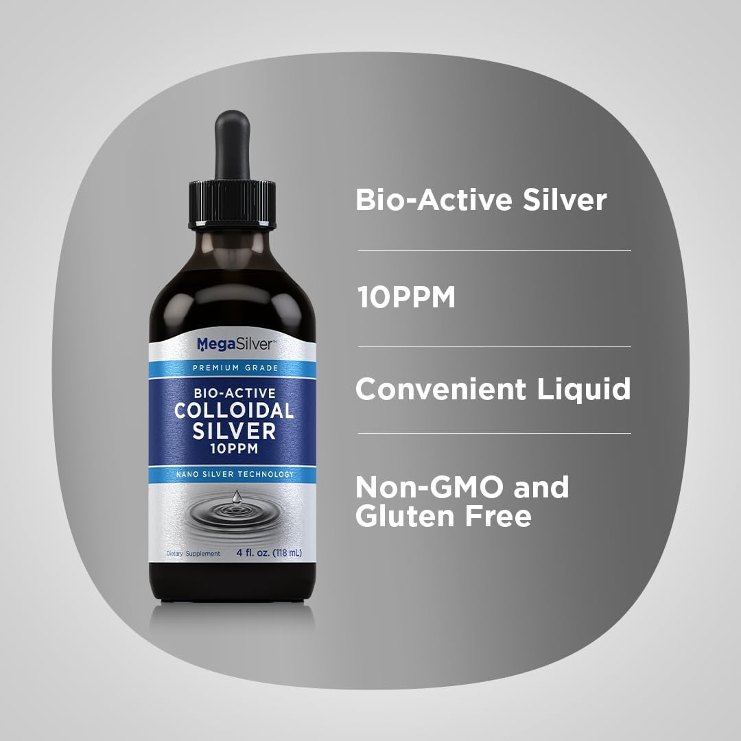 Premium Grade 10 ppm Colloidal Silver Liquid Drops - 4 oz | Bio Active Formula with Nano Silver Technology | Non-GMO, Gluten Free