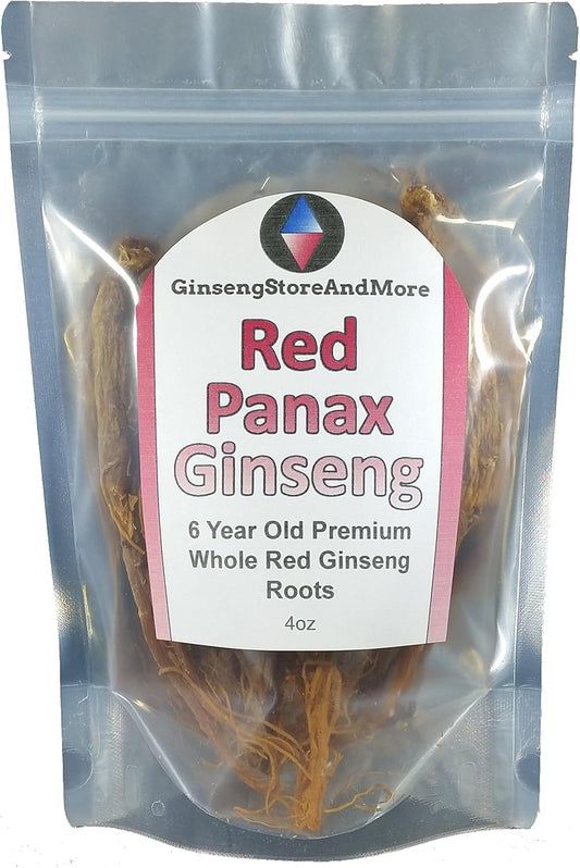 Premium Grade Korean Red Ginseng Whole Roots - High Ginsenosides for Energy and Mental Health - 6 Year Old, Very Large Size - 4oz Bottle