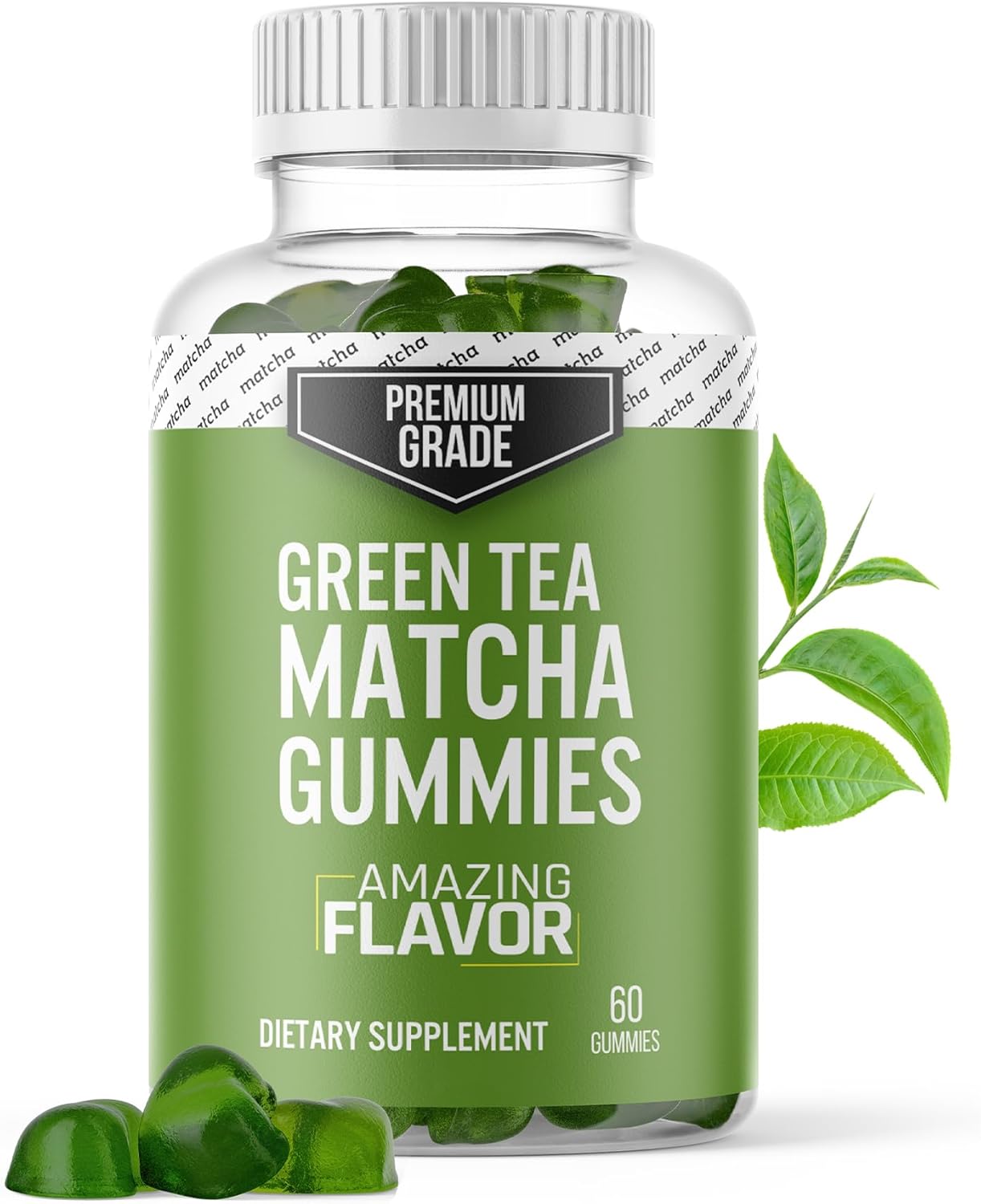 Premium Grade Matcha Green Tea Extract Gummy Vitamins for Energy - Vegan & Gluten-Free Matcha Gummies for Detox & Debloat - 1 Month Supply