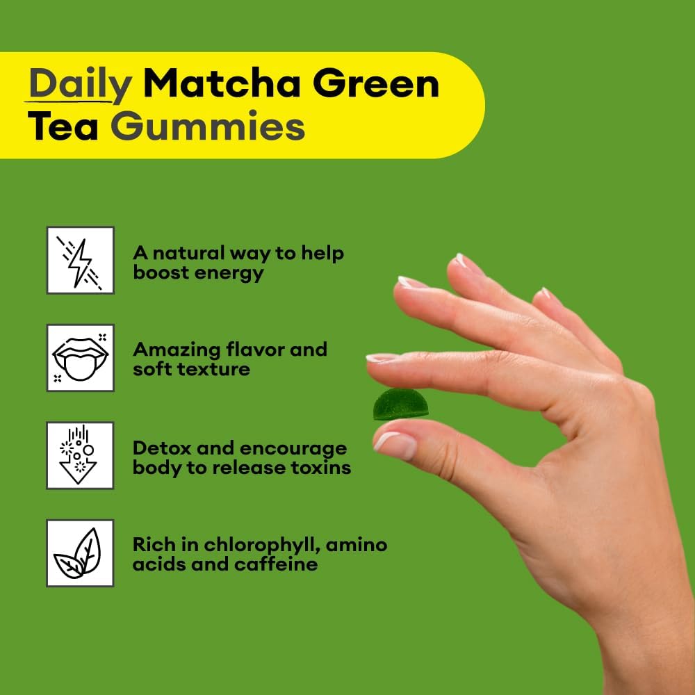 Premium Grade Matcha Green Tea Extract Gummy Vitamins for Energy - Vegan & Gluten-Free Matcha Gummies for Detox & Debloat - 1 Month Supply