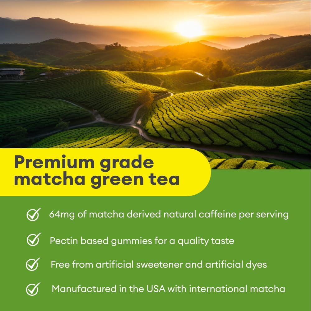 Premium Grade Matcha Green Tea Extract Gummy Vitamins for Energy - Vegan & Gluten-Free Matcha Gummies for Detox & Debloat - 1 Month Supply