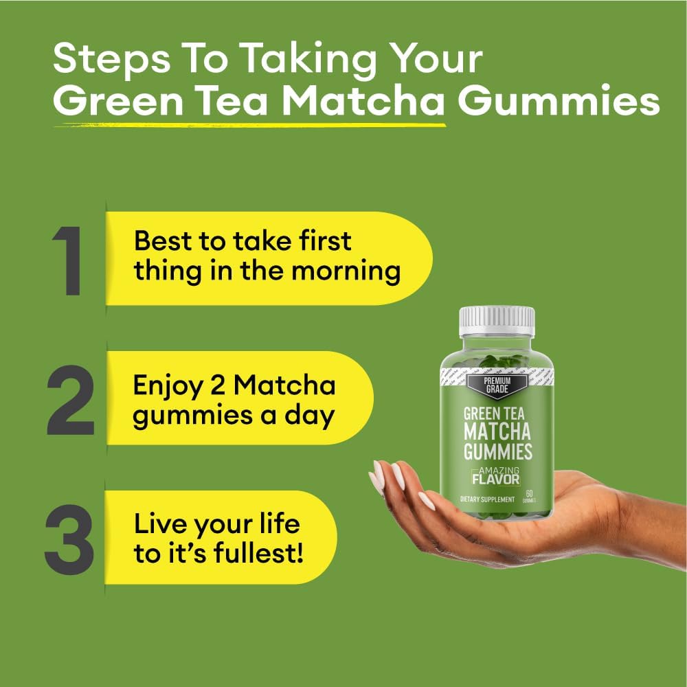 Premium Grade Matcha Green Tea Extract Gummy Vitamins for Energy - Vegan & Gluten-Free Matcha Gummies for Detox & Debloat - 1 Month Supply