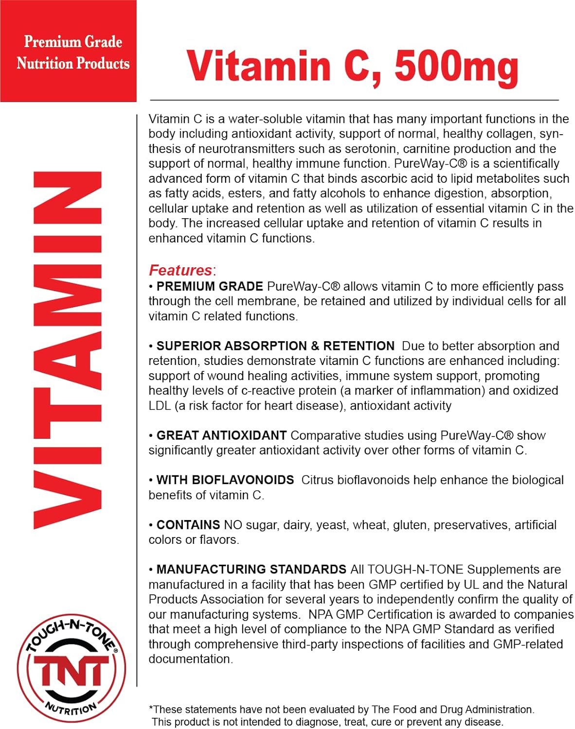 Premium Grade PureWay-C® Vitamin C Capsules - 500mg, Vegetarian Friendly