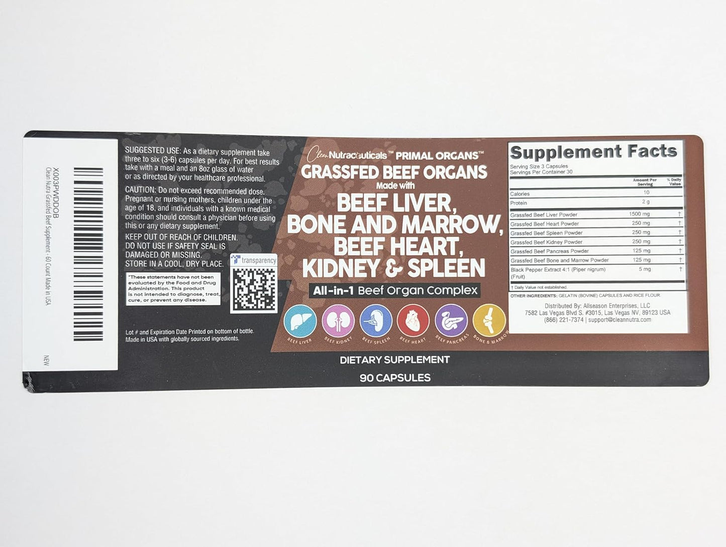 Premium Grass Fed Beef Organ Capsules with Desiccated Heart, Spleen, Pancreas, Bone Marrow - Nutrient-Rich Nutraceutical Supplement