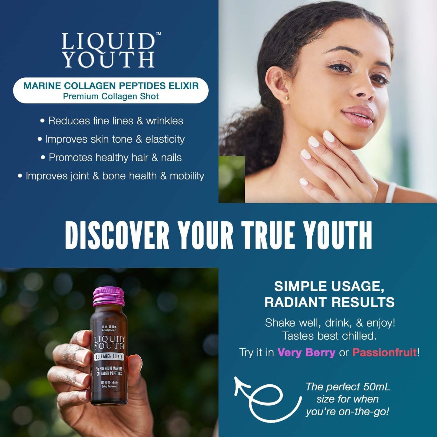 Premium Grass-Fed Collagen Peptides Powder & Berry Liquid Shots for Hair, Skin, Nails, Bone & Joint Health - Type I & III - 40 Servings for Men & Women