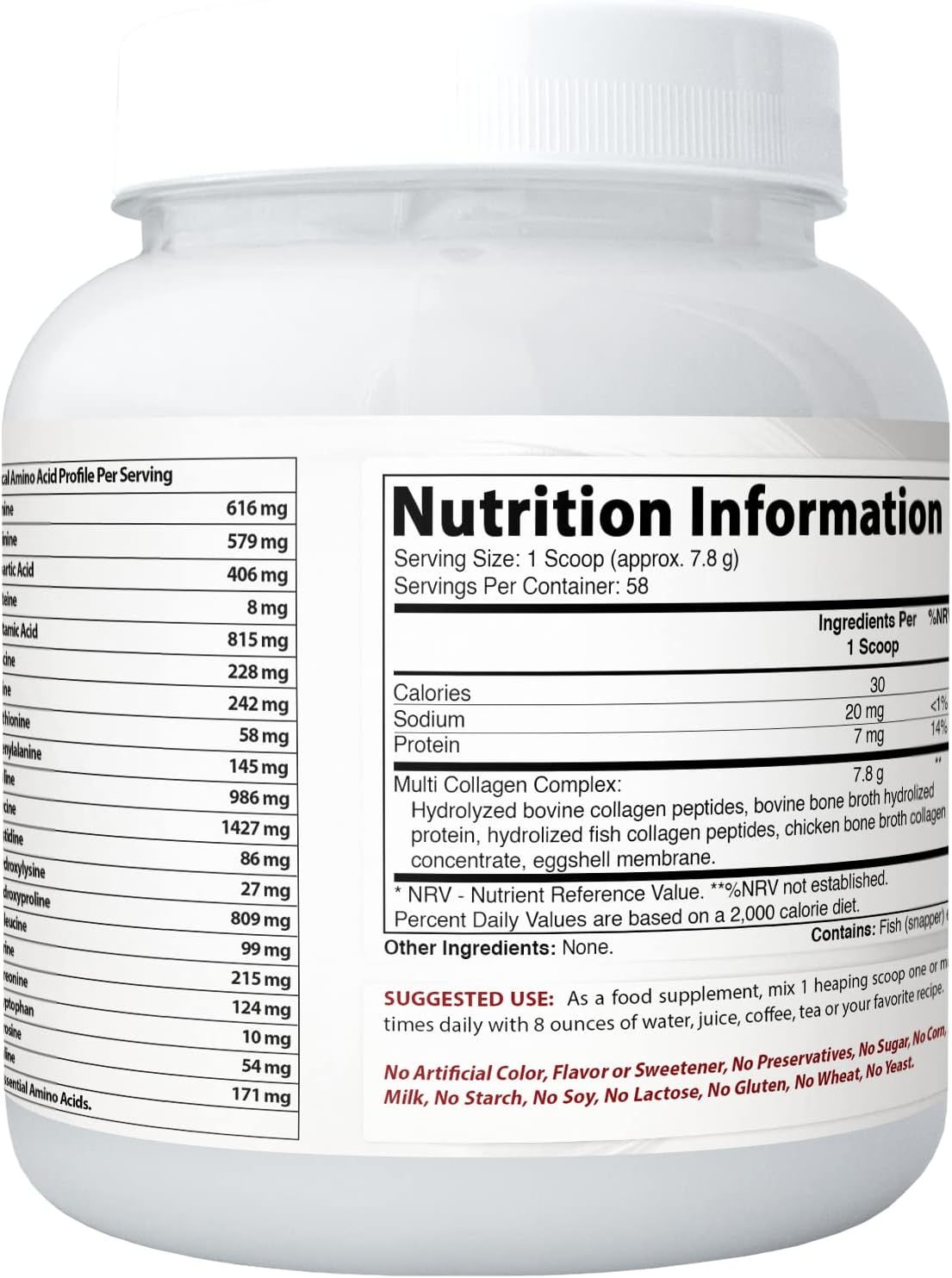 Premium Grass-Fed Unflavored Collagen Peptides Protein Powder - Type I, II, III, V & X - 1lb - Soluble & Mixable