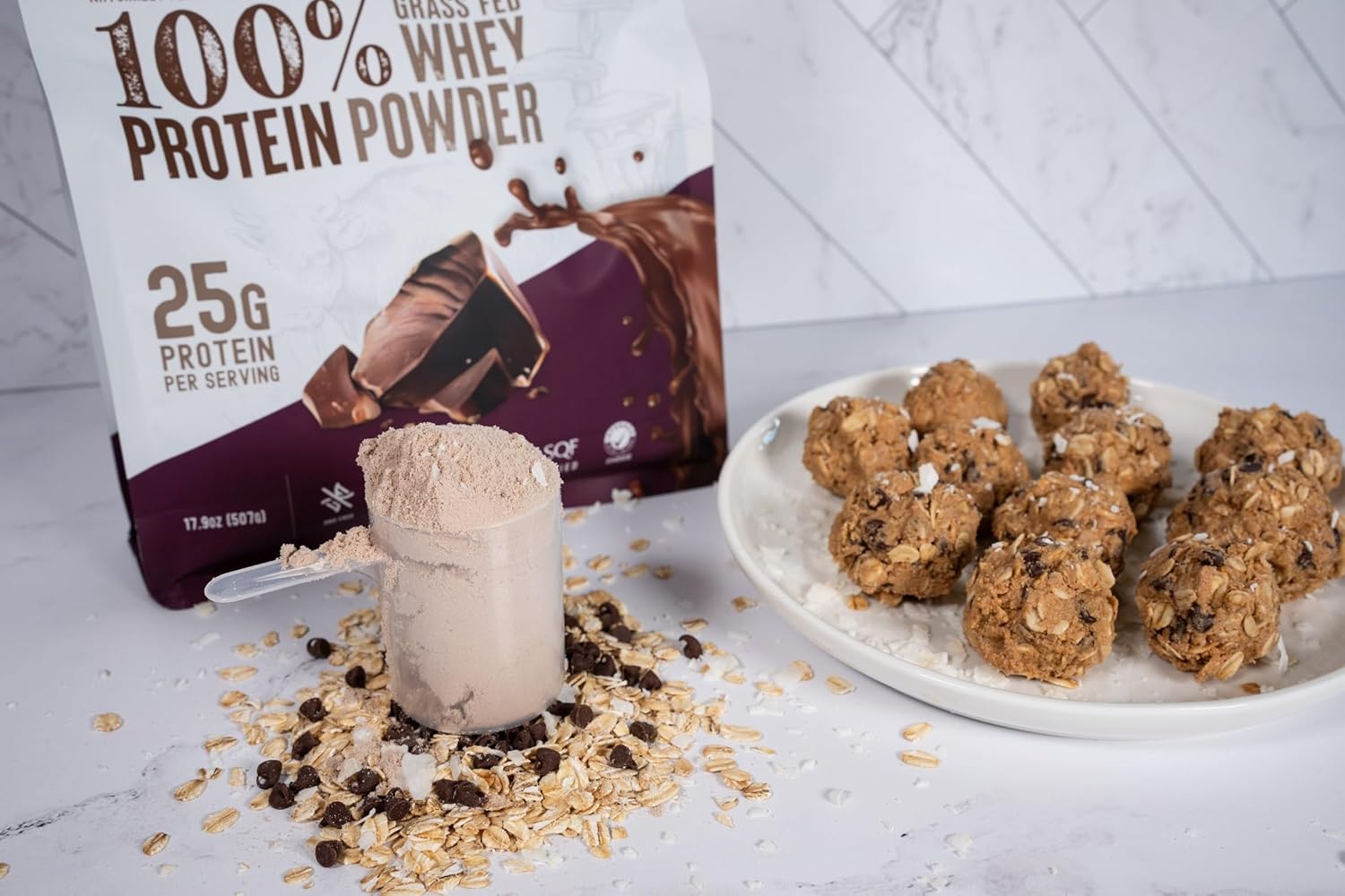 Premium Grass Fed Whey Protein Powder with Superfood Mushrooms & Adaptogens - 25g Protein, Clean & Sugar-Free - Dutch Chocolate - 17.9 oz