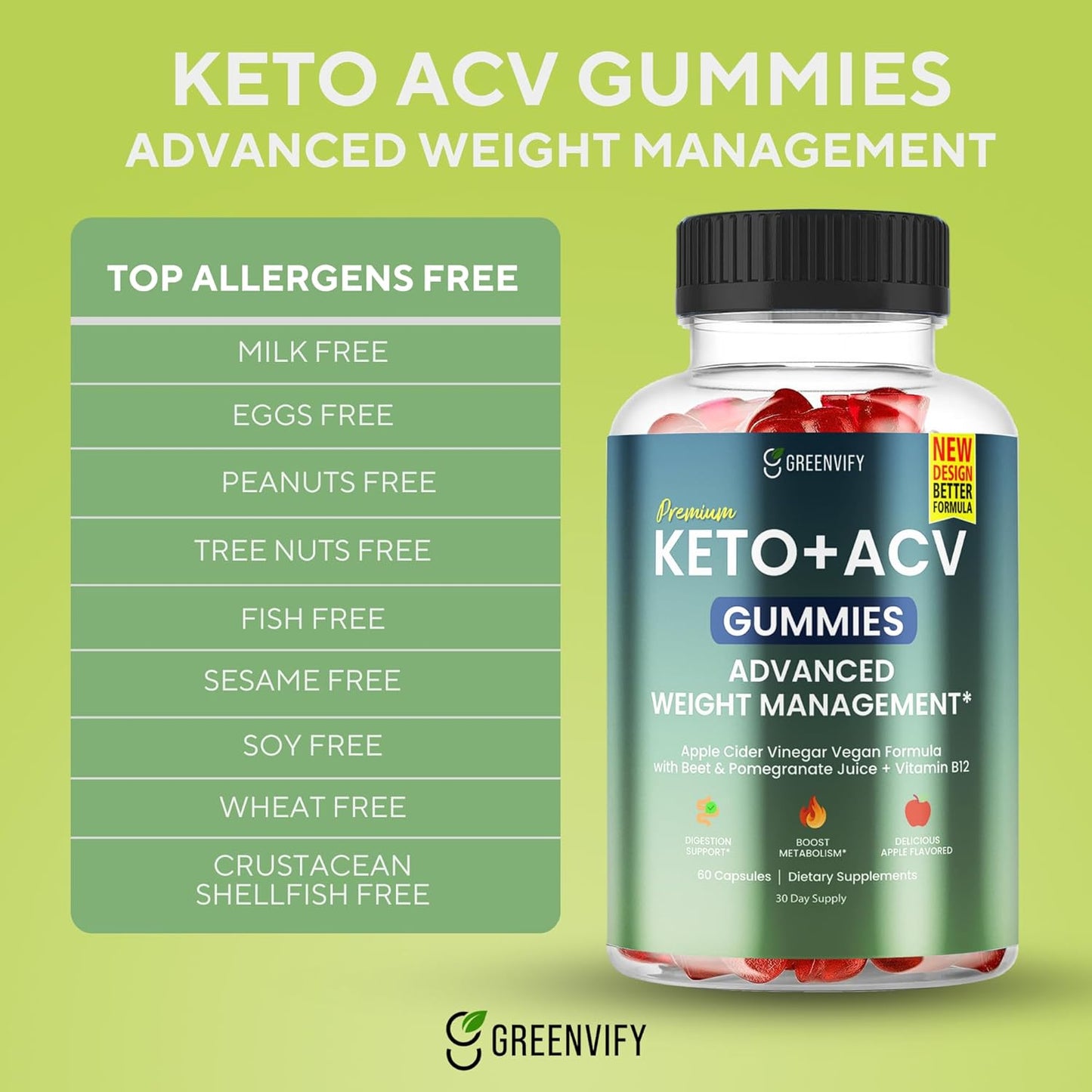 Premium Greenvify Keto + ACV Gummies with Apple Cider Vinegar and Vitamin B12 - Advanced Formula for Weight Management - BoostGo Australia