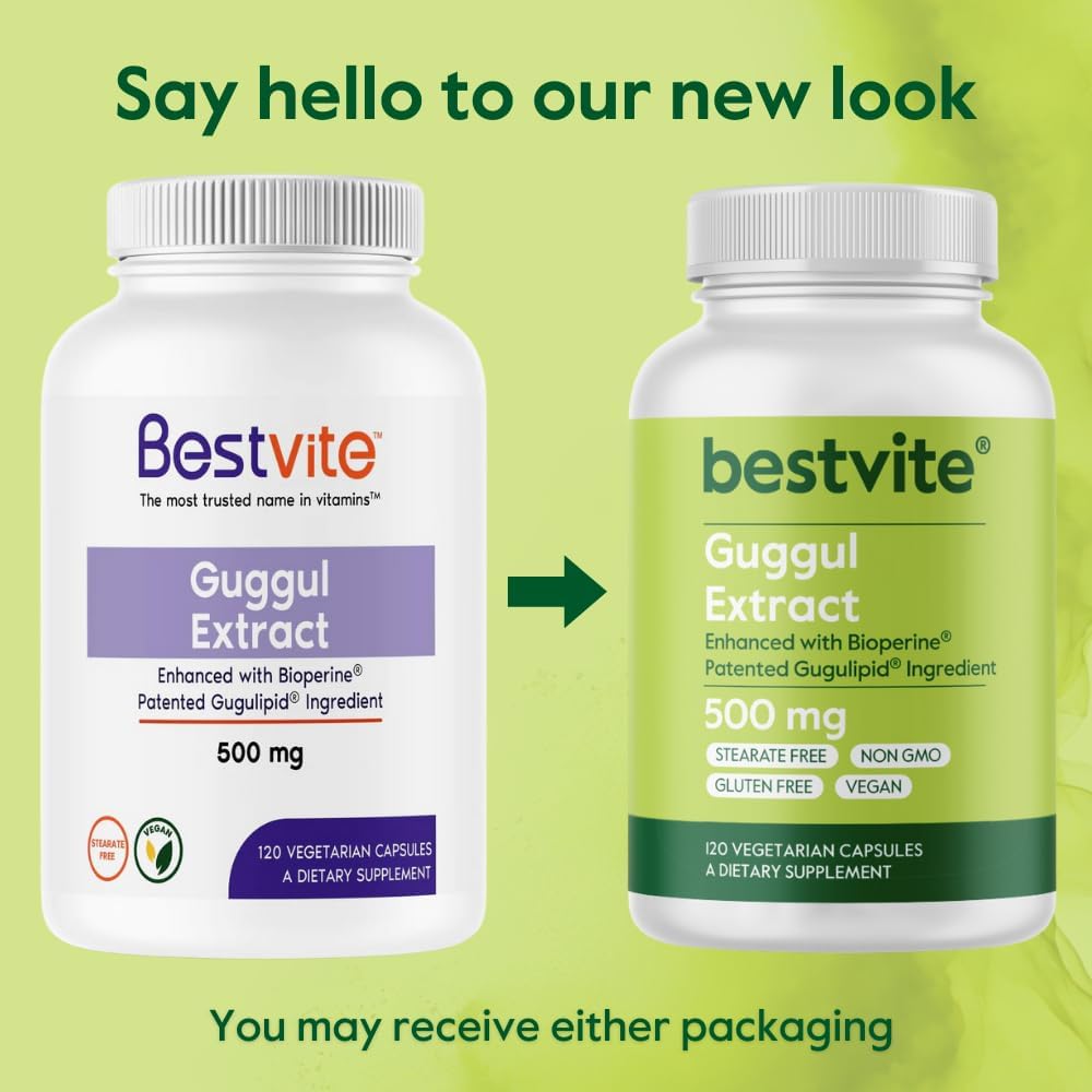 Premium Guggul Extract 500mg Capsules - Clinically Proven, Patented & Standardized Formula with Bioperine - Vegan, Non-GMO, Gluten-Free - 120 Vegetarian Capsules