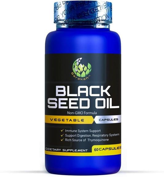 Premium Halal Non-GMO Black Seed Oil Capsules - 60 Count, 1000mg Per Serving, Cold-Pressed Vegan Supplement
