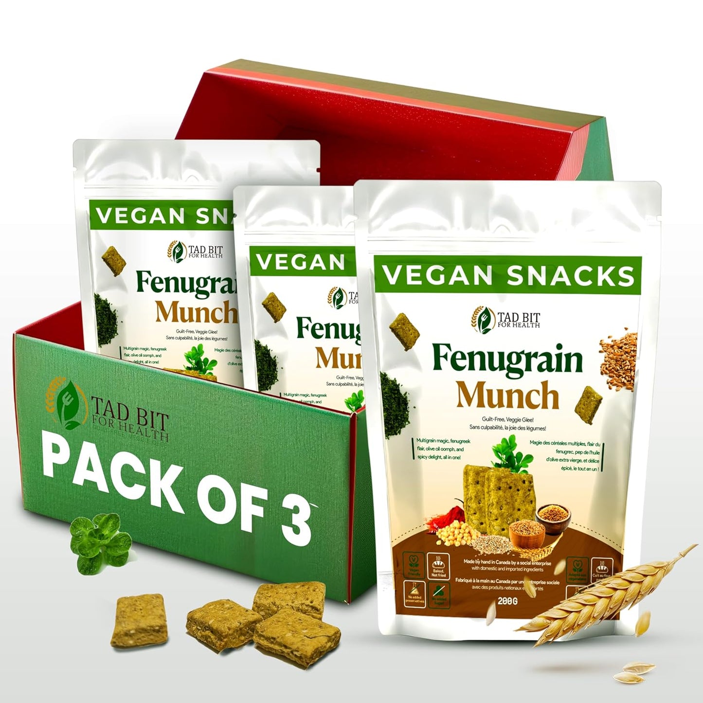 Premium Handmade Indian Fenugrain Munch Crackers - Salty Vegan Snacks, Dairy-Free, Low Calorie (3 Pack, 600g)