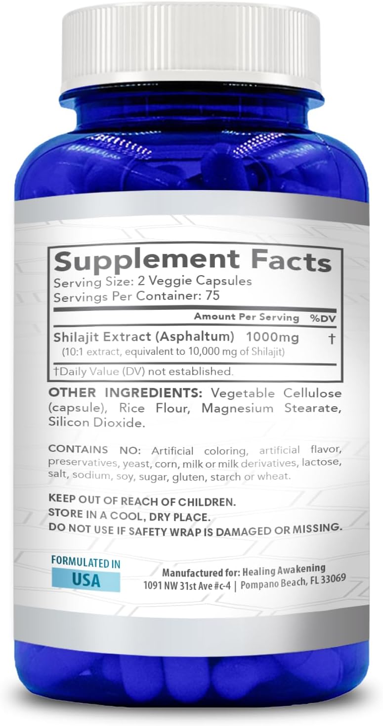 Premium Healing Awakening Shilajit Capsules - 10,000mg (150 Count) - Non-GMO & Gluten Free