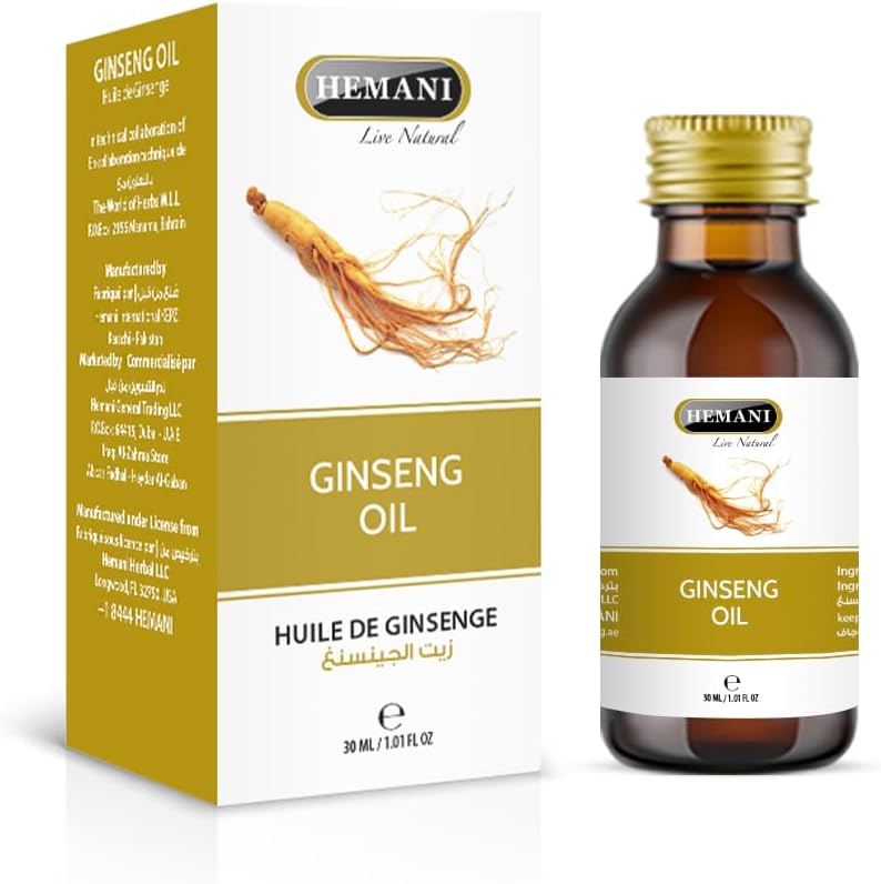 Premium Hemani Ginseng Oil 30ml for Hair and Skin Care - 100% Natural Herbal Serum for Nourishing and Revitalizing Hair & Skin - Aceite de Ginseng