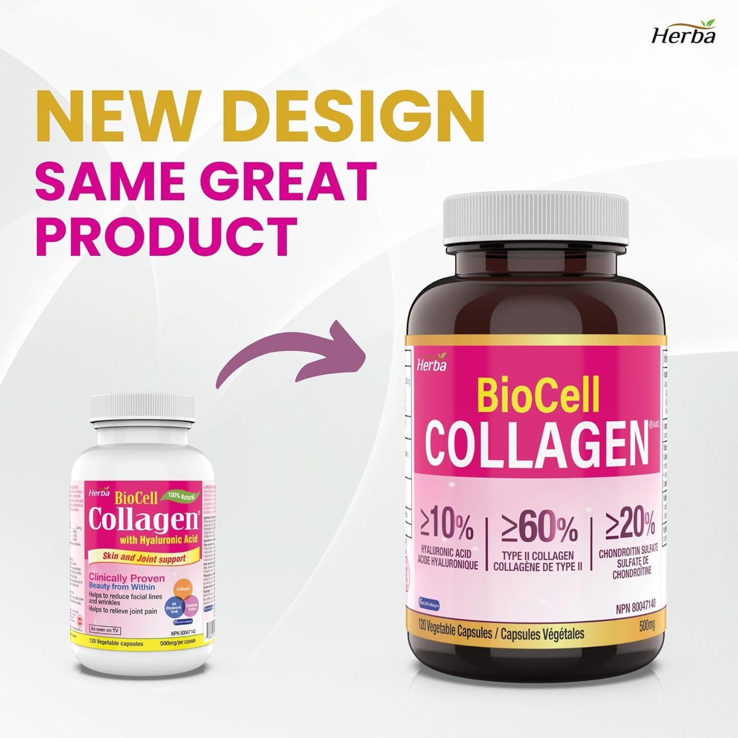Premium Herba BioCell Collagen Capsules 500mg - 120 Veg Caps | Type II Collagen, Hyaluronic Acid, Chondroitin | Anti-Aging & Joint Support