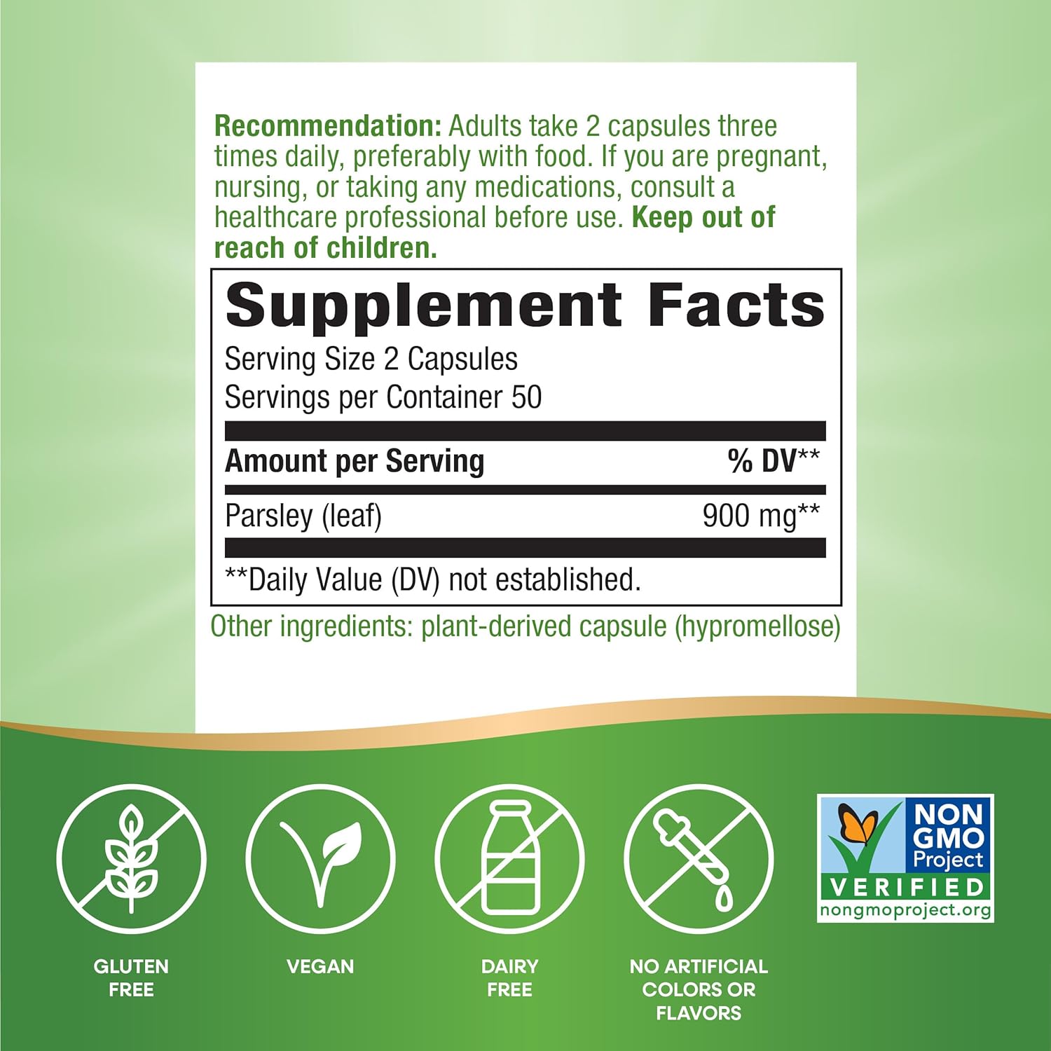 Premium Herbal Parsley Leaf Capsules - Rich in Chlorophyll, 100% Vegan Formula by Nature's Way