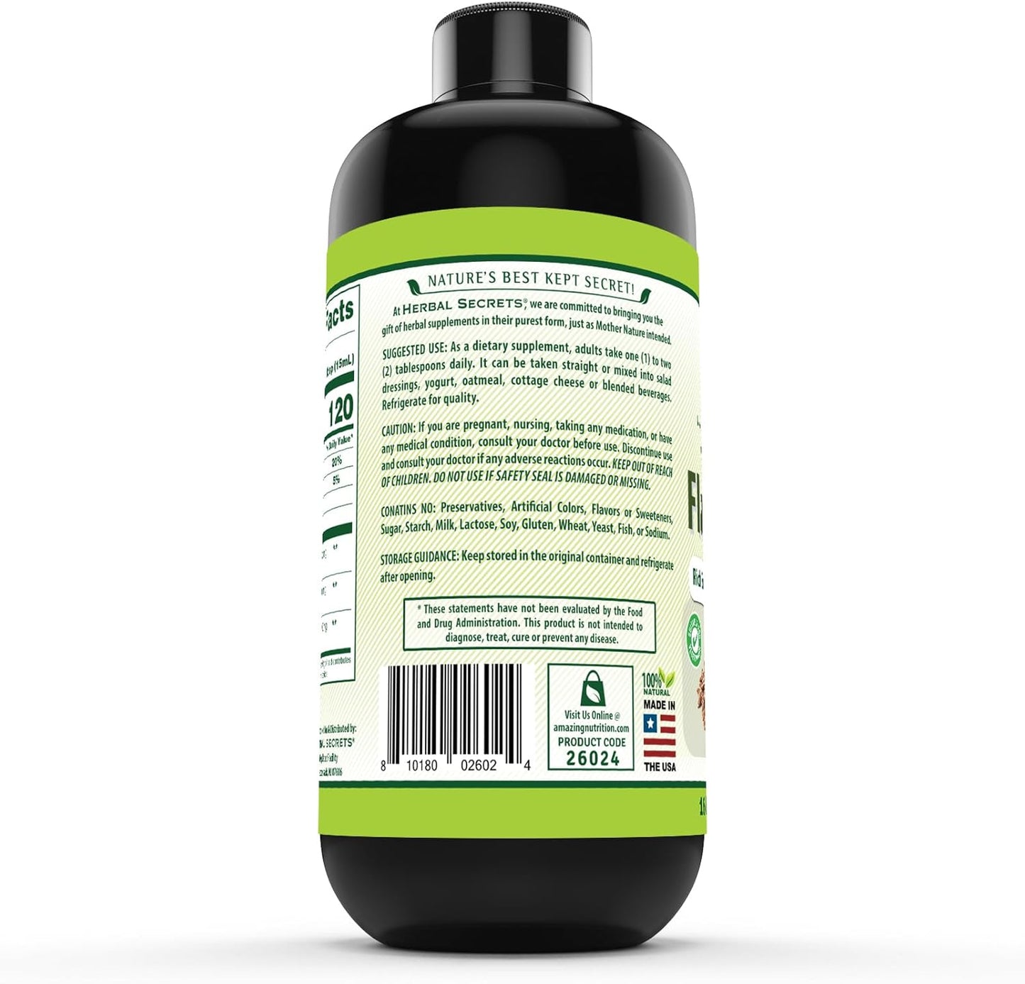 Premium Herbal Secrets Flaxseed Oil Supplement - 16 Fl. Oz. | Non-GMO, Organic & Made in USA